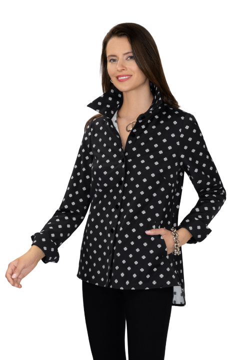 Cotton Stretch Equals Pattern Tunic with Back Buttons