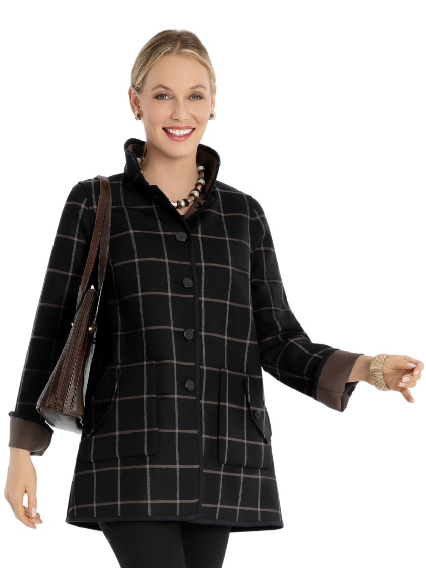 Black wool car coat top womens