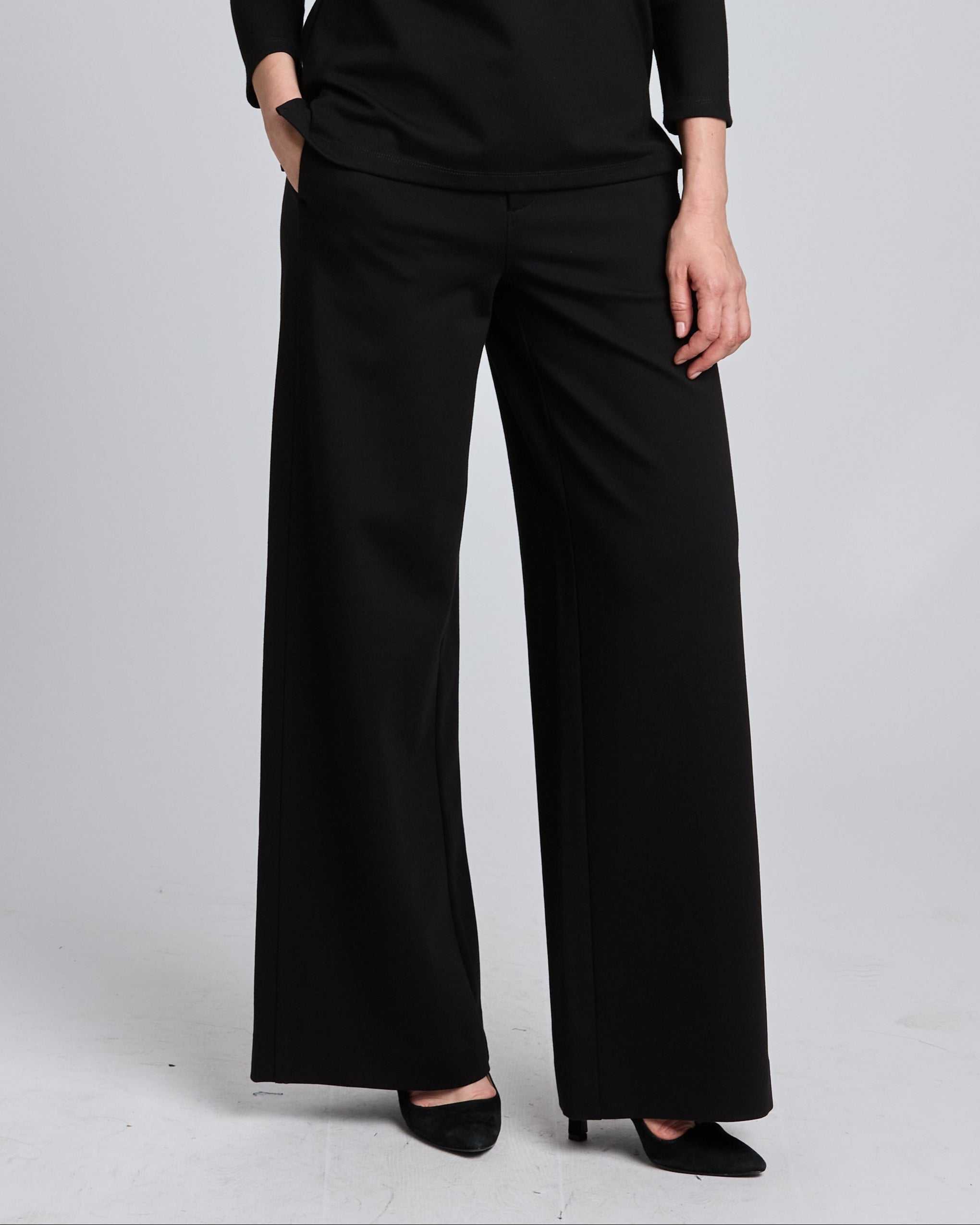 Ponte Knit Wide Leg Pull On Pant Black / 2 Ponte Knit Wide Leg Pull On Pant Black / 2